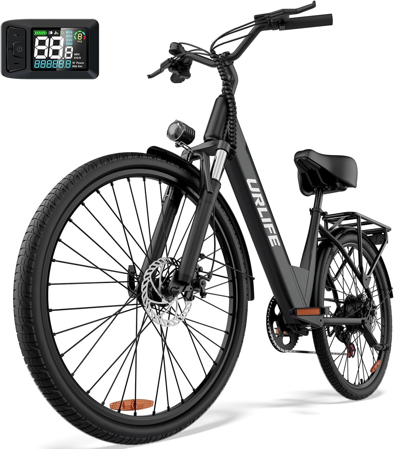 URLIFE Vélo Électrique, 26" Électrique avec Batterie, Vélo de Montagne Electrique avec 7 Vitesses, Moteur 250W, E Bike pour Adulte 36V 13AH Noir
