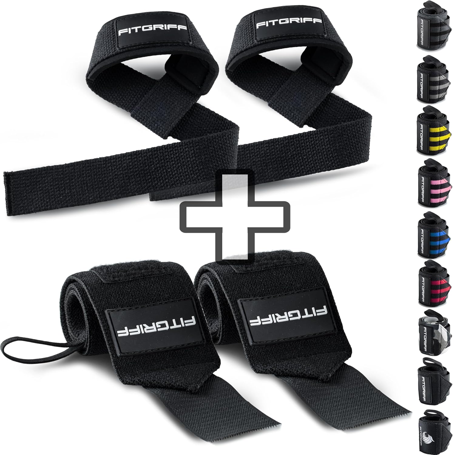® Sangle de Tirage + Bande Poignet Musculation (1 Lot) - Accessoires pour Fitness, Gym et Haltérophilie Noir