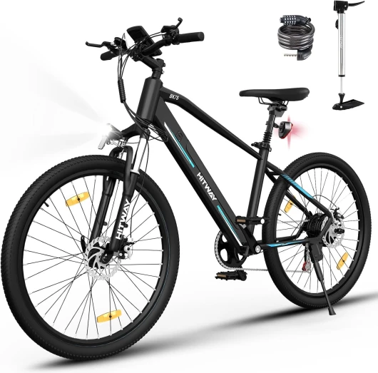 Vélo Électrique, Vélo Électrique de Montagne Puissant 36V 12Ah 250W avec 7/21 Vitesses, 26-Pouces Vélos à Assistance Électrique pour Adultes BK7S-Noir et bleu-7 Vitesses