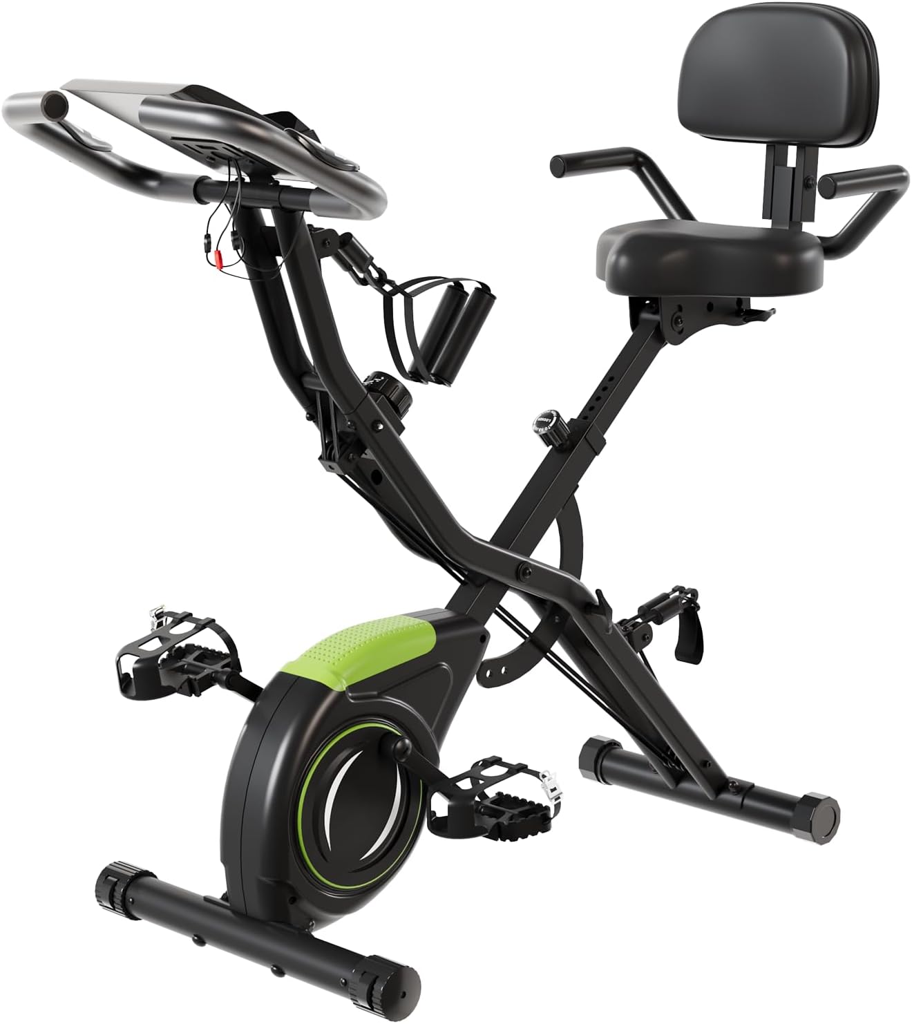 2 en 1 Vélo d'appartement Pliable avec 16 Niveaux de Résistance, Bandes de Résistance et Écran LCD pour l'entraînement à Domicile