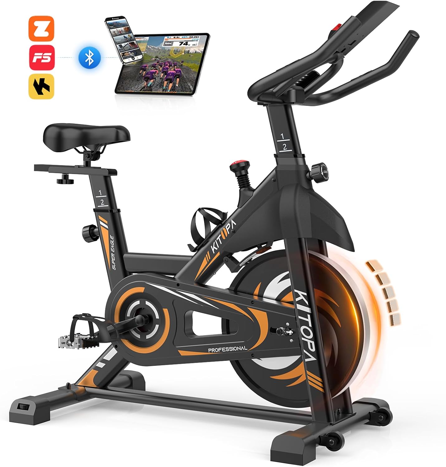 Vélo d'Appartement à Résistance Magnétique, KITOPA Vélo de Fitness d'Intérieur Silencieux, Compatible avec KINOMAP et ZWIFT, Écran LCD, Entraînement Cardio à la Maison, Capacité de Charge 150 KG