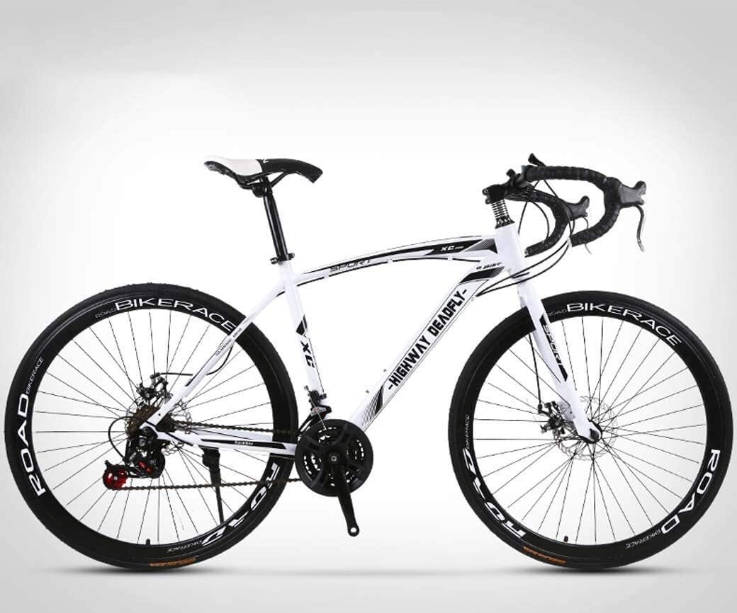 Vélo de Route 26 Pouces, Vélos 24 Vitesses, Freins À Double Disque, Cadre en Acier À Haute Teneur en Carbone, Course de Vélo de Route, Hommes Et Femmes Adultes Uniquement, Blanc/Blanc