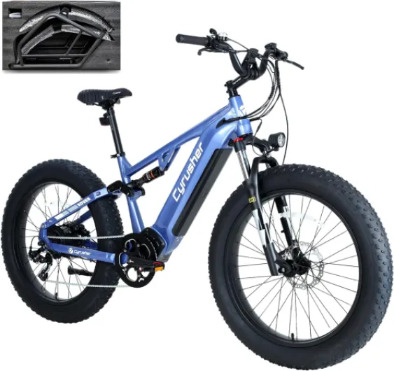 Vélo Électrique en Aluminium Rover 26Pouces, 250W 25 km/h 52V 16Ah 811Wh 101 km, Suspension intégrale, Freins à Disque Hydrauliques Bleu Phare amélioré offert Rover cadre haut