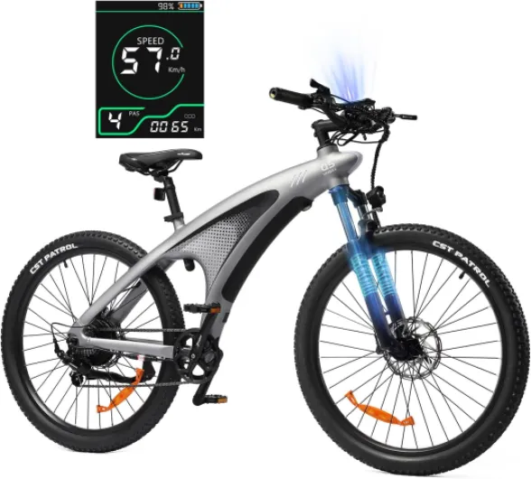 HX Q5 Vélo Électrique avec Batterie Amovible 48V 20Ah, Éclairage ambiant, Autonomie 120KM, E-Bike 7 Vitesses, Freins à Disque, Double Suspension, Écran LCD, 27,5'' Pneus Convient à Tout-Terrain Gris