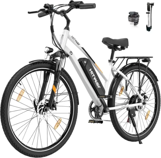 Vélo Électrique, 28" Vélos à Assistance Électrique, Ville E-Bike avec Batterie Amovible 36V 12Ah, Moteur 250W, 7 Vitesses, E-Bike Urbain pour Adulte Homme Femme Autonomie jusqu'à 35-90km Blanc Avec batterie 36V12Ah