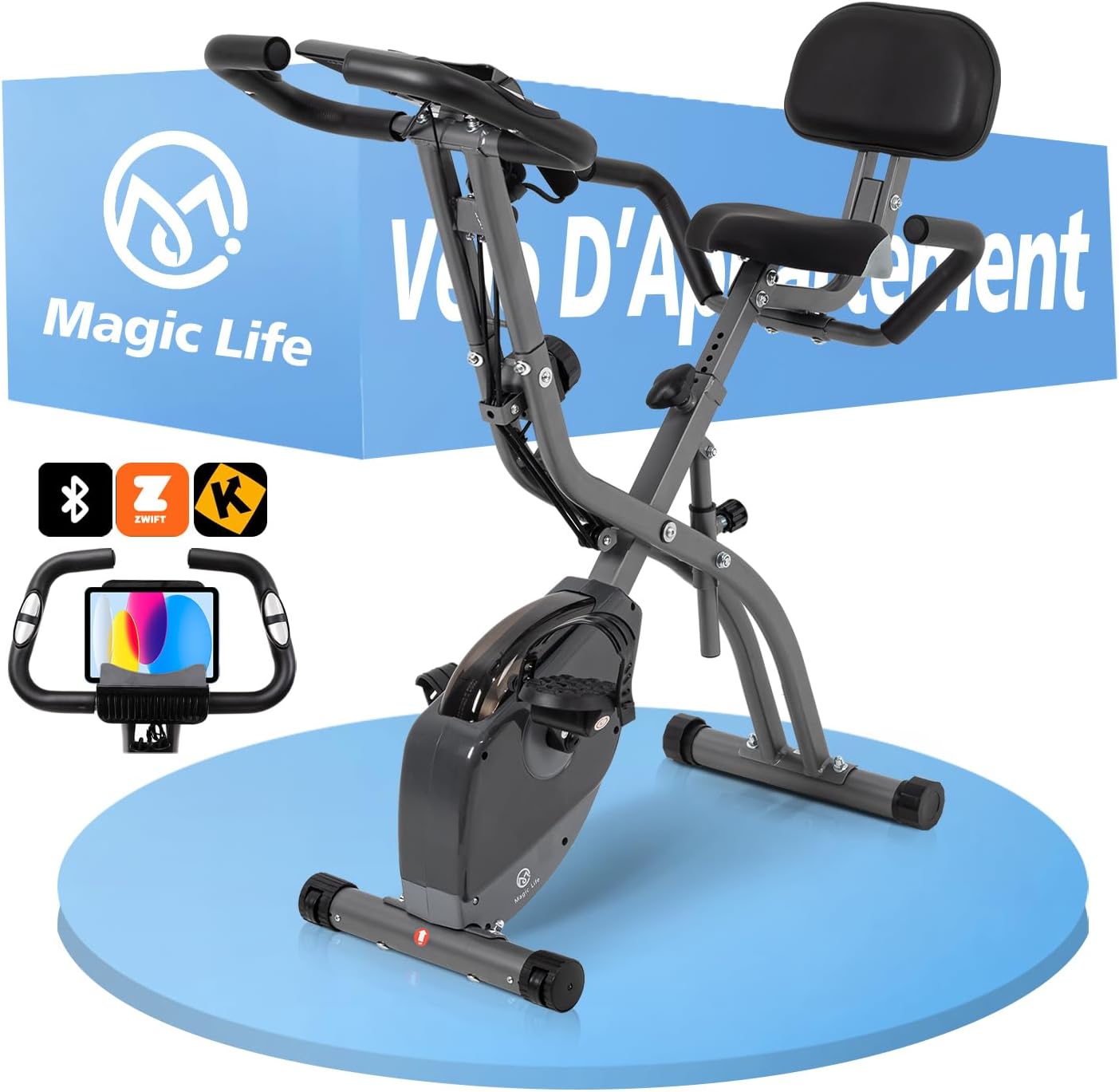 Vélo d'appartement pliable avec 10 niveaux de résistance magnétique réglable - Vélo stationnaire pliable droit et incliné est le vélo d'entraînement parfait pour un usage domestique