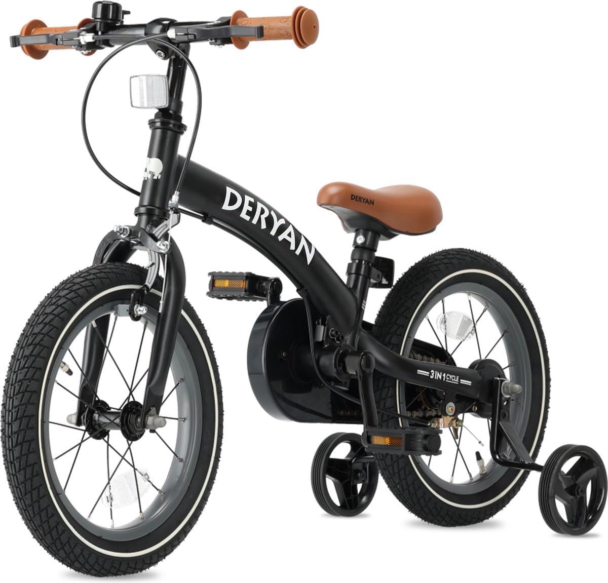Vélo de Luxe pour Enfant 14" - 3en1 - Vélo avec Selle réglable et Guidon - Vélo Enfant pour garçons et Filles - vélo d'équilibre - Noir