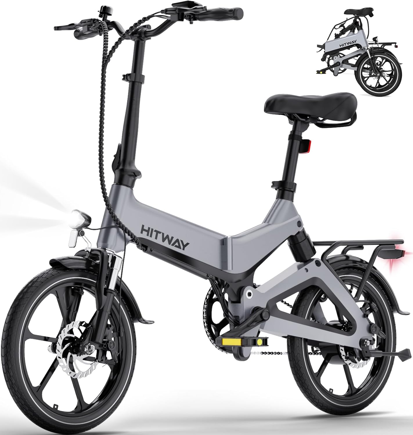 Vélo Électrique E Bike, 16 Pouces Vélo Pliable avec Batterie 36V/7,8Ah, Moteur 250W, Maximale 25km/h, Autonomie 35-70km, Vélo Électrique Pliable Urbain pour Adultes Gris