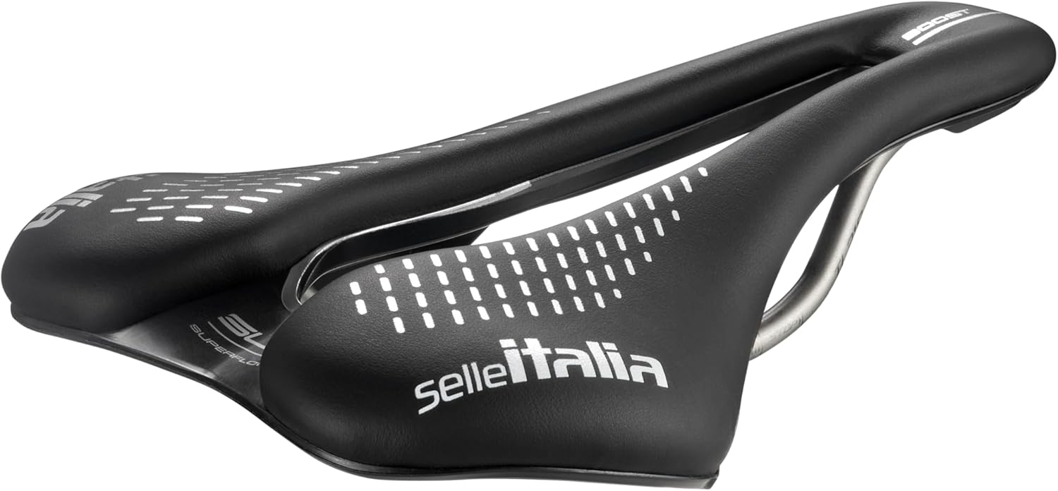 SLR Boost Gravel TI 316 Superflow - Selle Vélo Gravel & Route, Gel Confort, Trou Superflow, Inserts Hi-Viz - Taille L3, Noir/Blanc