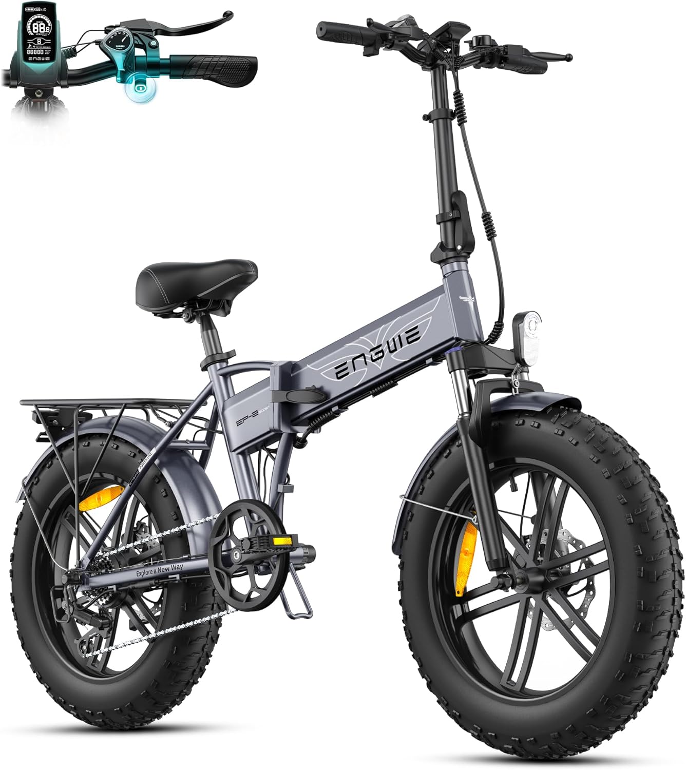 Vélo Électrique Pliable, Batterie 48V 13Ah Amovible, Autonomie de 50-120 km，20'' ×4.0'' Fat Tire 7-Speed E-Bike for Any Terrain, EP-2 Boost Gris EP-2 BOOST
