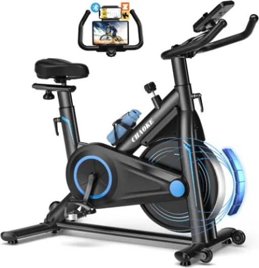 CHAOKE Velo d Appartement Silencieux avec Résistance Magnétique Réglable, Vélo d'appartement avec APP, Vélo d'exercice Moniteur LCD, Siège Confortable, Pour Entraînement Cardio, Capacité 160KG [Mise à niveau] Magnétron + APP - Bleu