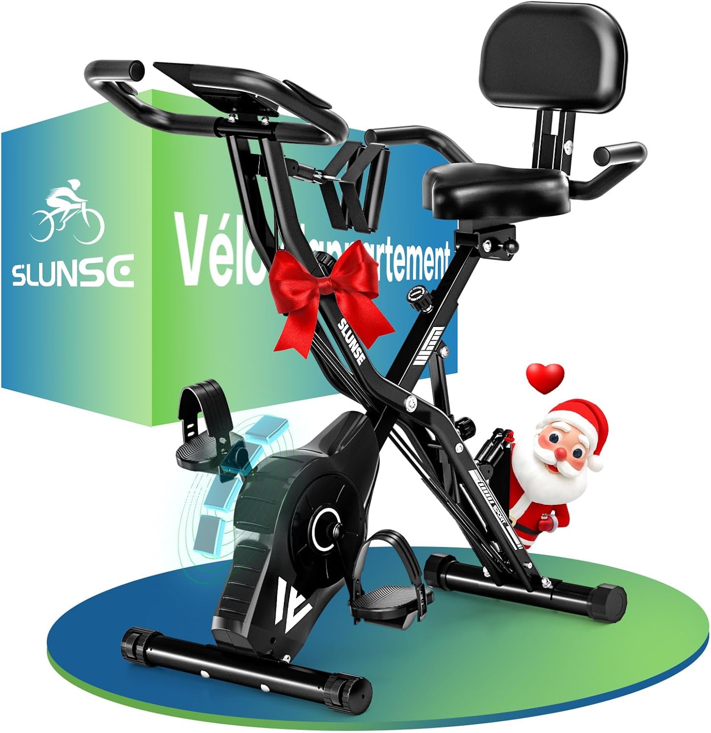 Velo D Appartement, SLUNSE 5-en-1 Vélo D’Appartement avec 16 niveaux de Résistance Magnétique, Vélo Appartement Pliable avec 10 dB, Vélos de Fitness pour le Cardio-Training à la Maison, Capacité 160KG [Mise à niveau] 5-en-1 + Magnétique - Noir-blanc