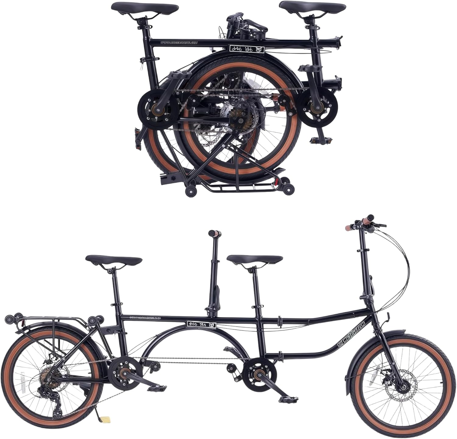 ECOSMO - Tandem Bike - Vélo pliant - Vélo adulte 20" - Vélo de ville 7 vitesses - Double freins à disque - Pliable en 4 directions - Cadre en acier Hi-Ten - Porte-boue arrière - Cloche de protection
