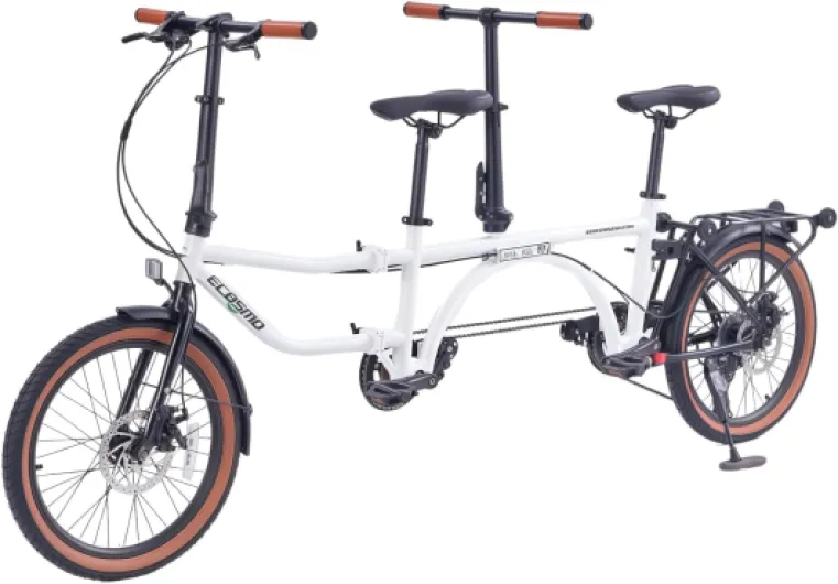 ECOSMO - Tandem Bike - Vélo pliant - Vélo adulte 20" - Vélo de ville 7 vitesses - Double freins à disque - Pliable en 4 directions - Cadre en acier Hi-Ten - Porte-boue arrière - Cloche de garde-boue