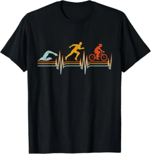 Vintage Triathlon Natation Vélo Course Triathlon Heartbeat T-Shirt
