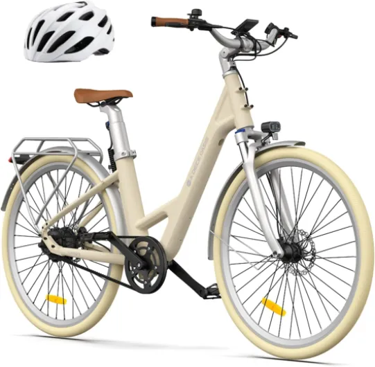 ADO Air28 Vélo électrique Urbain 28", Entraînement par Courroie, Freins à Disque Hydrauliques, Applications Intelligentes, Batterie Amovible au Lithium 36 V 9,6 Ah, Autonomie de 100 km Jaune