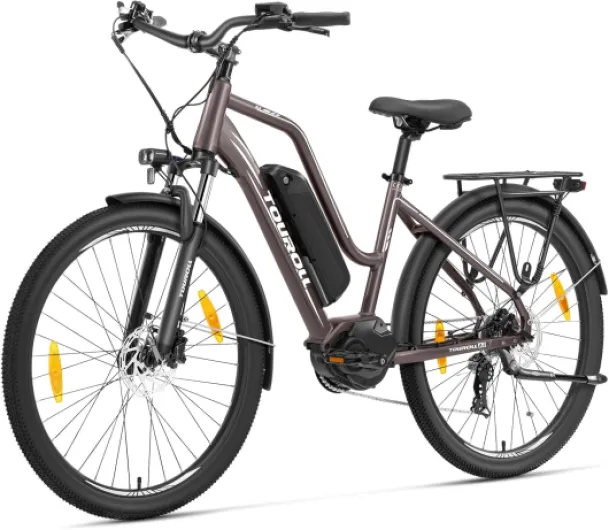 MA2 Vélo Électrique Adulte, Moteur Central 250W 70Nm, Batterie Amovible, Autonomie 100km, Freins Hydrauliques, VTC Electrique Homme Femme, Vélo électrique de Ville Marron
