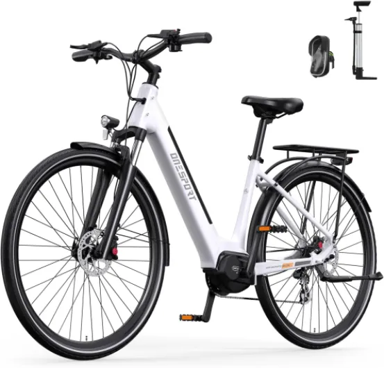 OT07 Vélo Électrique pour Adultes, Batterie 36V et Autonomie de 70KM en Mode Pas pour Hommes et Femmes, Freins Hydrauliques 27,5 Pouces & Capteur de Couple 65Nm Vélo Électrique Ville Blanc
