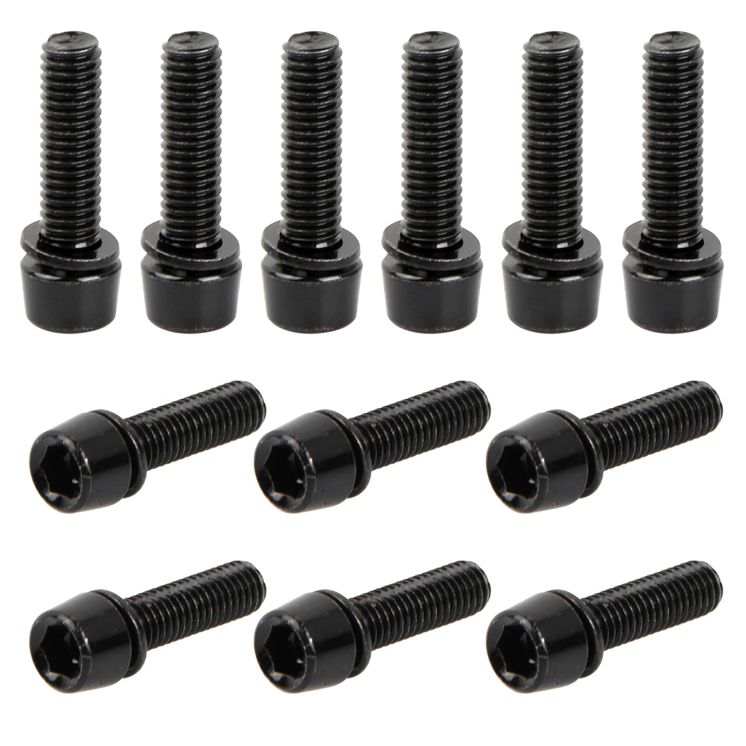 Lot de 12 Boulons de Tige de Vélo, M5 x 18 mm Vélo Boulons de Tige Fixes, Vis de Potence de Vélo avec Rondelles, Vis de Tige de Bicyclette pour Vélo de Route de Montagne (Noir)