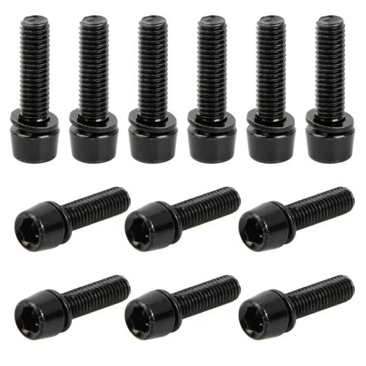Lot de 12 Boulons de Tige de Vélo, M5 x 18 mm Vélo Boulons de Tige Fixes, Vis de Potence de Vélo avec Rondelles, Vis de Tige de Bicyclette pour Vélo de Route de Montagne (Noir)