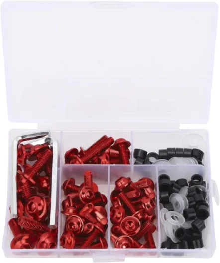 Kit visserie moto anodisé,158 pièces/ensemble Kit de boulon de carénage de pare-brise de moto universel ABS + fixations en aluminium Clip vis de carrosserie Kit d'écrou variété de couleur(rouge)