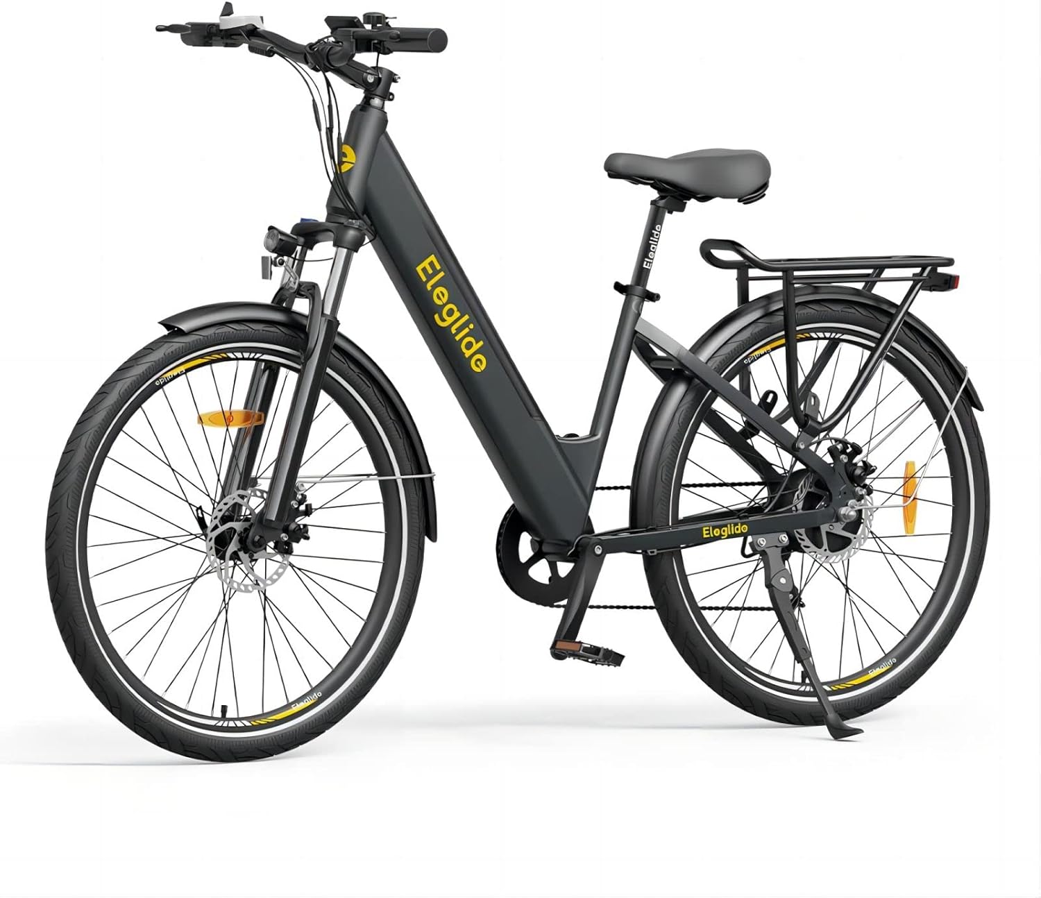 Vélos électriques T1 Step-Thru, Vélo électrique de 27,5 Pouces,Batterie 36V 12,5Ah, écran LCD,7 Vitesses, E-Bike Urbain pour Adulte Homme Femme, VTC Gris foncé