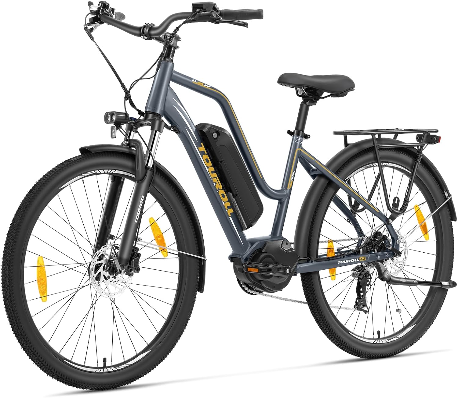 MA2 Vélo Électrique Adulte, Moteur Central 250W 70Nm, Batterie Amovible, Autonomie 100km, Freins Hydrauliques, VTC Electrique Homme Femme, Vélo électrique de Ville Gris