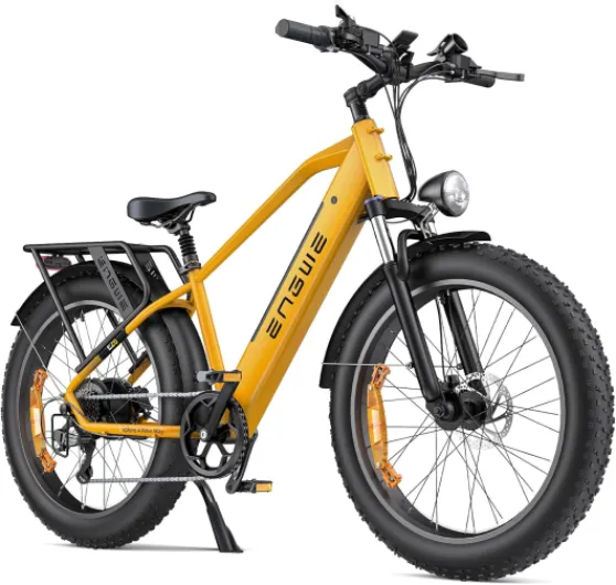 E26 Vélo Électrique Femme et Homme 26 * 4,0 Pouces Large Ebike, VTT électrique de 250W, Batterie de 48V 16Ah-Autonomie Gusqu'à 140 km, Vitesse-7, Suspension Double Jaune Bourdon High-Step