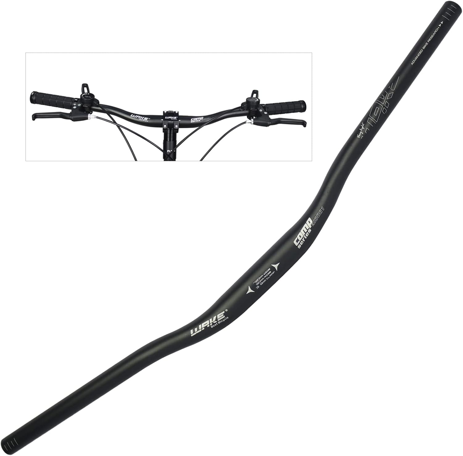 Wake Guidon VTT Aluminium 720mm Cintre Relever Vélo 31.8mm Velo Riser Bar 22mm Noir Noir 720mm