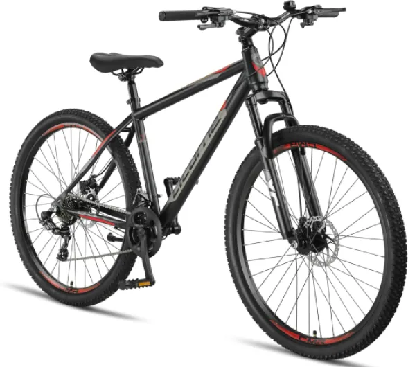 Licorne Bike Guide Premium 29 pouces VTT - VTT à fourche suspendue avec freins à disque - Qualité de marque allemande - Pour adolescents et adultes (Noir/Rouge)