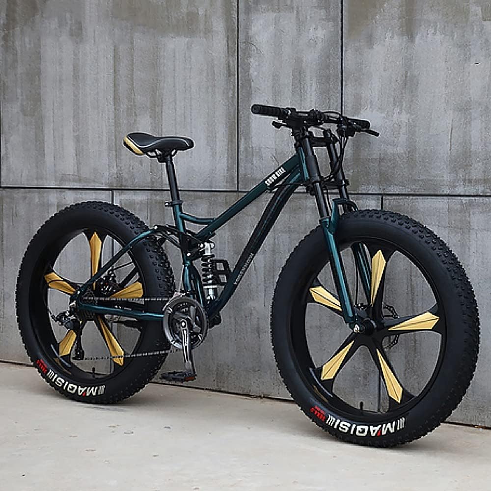 VTT 26", Fat Tire Mountain Trail Bike pour adultes, 27 vitesses, cadre en acier au carbone avec suspension complète et frein à double disque, roue épaisse de 4,0 pouces Cyan (C) 26inch 27speed