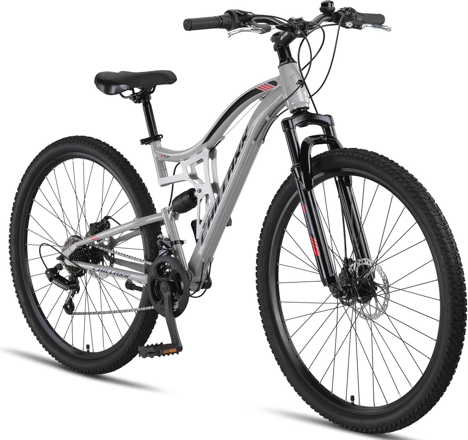 Chillaxx Falcon VTT de 24, 26, 27,5 et 29″, pour garçons, filles, femmes et hommes, frein à disque, dérailleur à 21 vitesses, suspension complète 29" Frein à disque gris