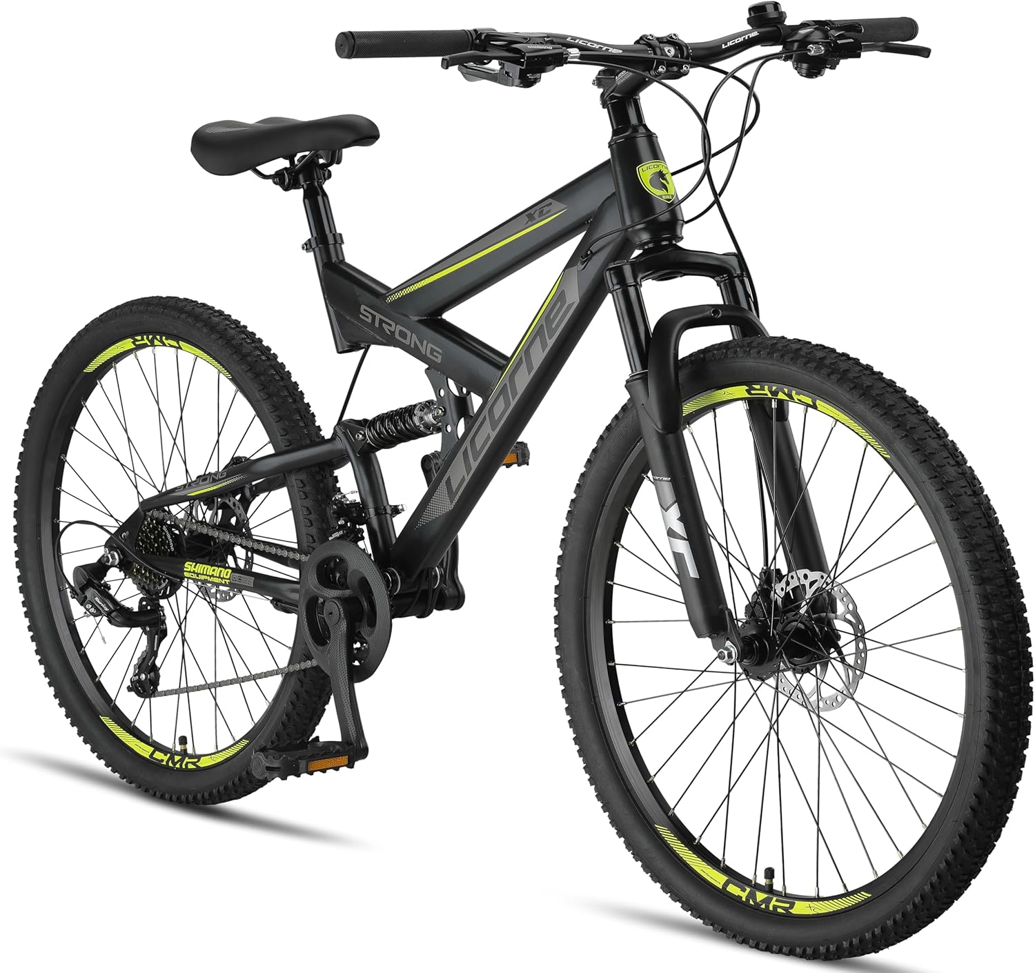 Licorne Bike Strong 2D Vélo Tout Terrain de qualité supérieure 27,5" pour garçon Fille Femme et Homme avec Frein à Disque Avant et arrière 21 Vitesses dérailleur Suspension complète