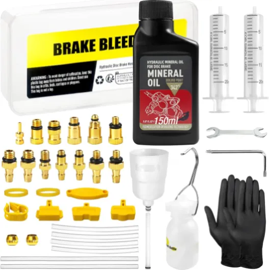 Kit Purge Freins pour Shimano, Magura, Tektro à Disque Hydrauliques pour Vélos, Kit Purge Frein VTT avec Adaptateurs en Laiton et 150ML de Liquide de Frein