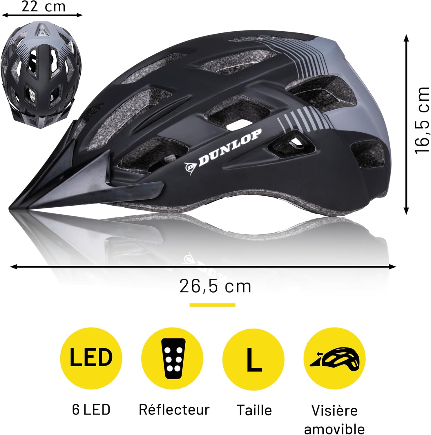 Casque avec Lumière pour Vélo - Réglable de 55 à 58 CM - pour Femmes et Hommes - avec Éclairage LED 3 Modes - Noir