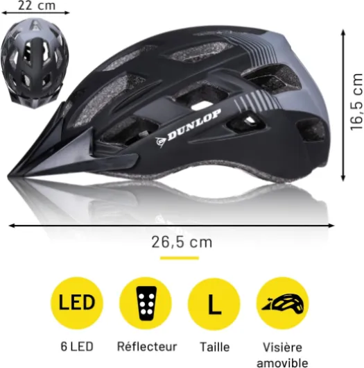 Casque avec Lumière pour Vélo - Réglable de 55 à 58 CM - pour Femmes et Hommes - avec Éclairage LED 3 Modes - Noir