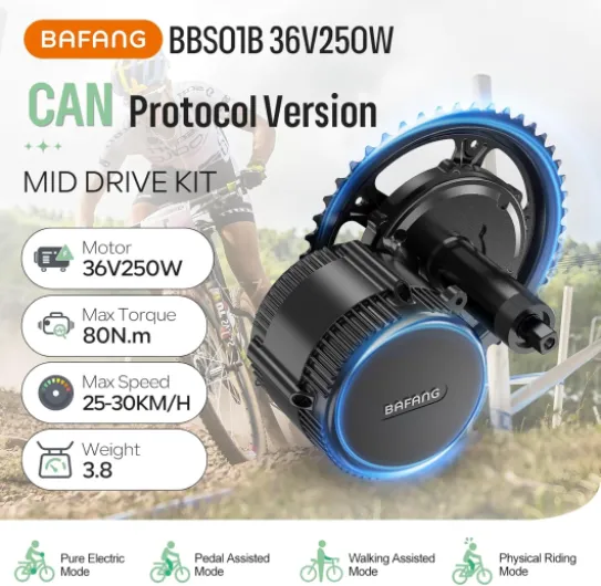 BAFANG BBS01B 250W 36V Moteur avec en Option Batterie et LCD EKD01 Écran, Can Version kit de Conversion de Vélo Électrique pour VTT BB68mm-73mm BBS01 250W Sans Batterie