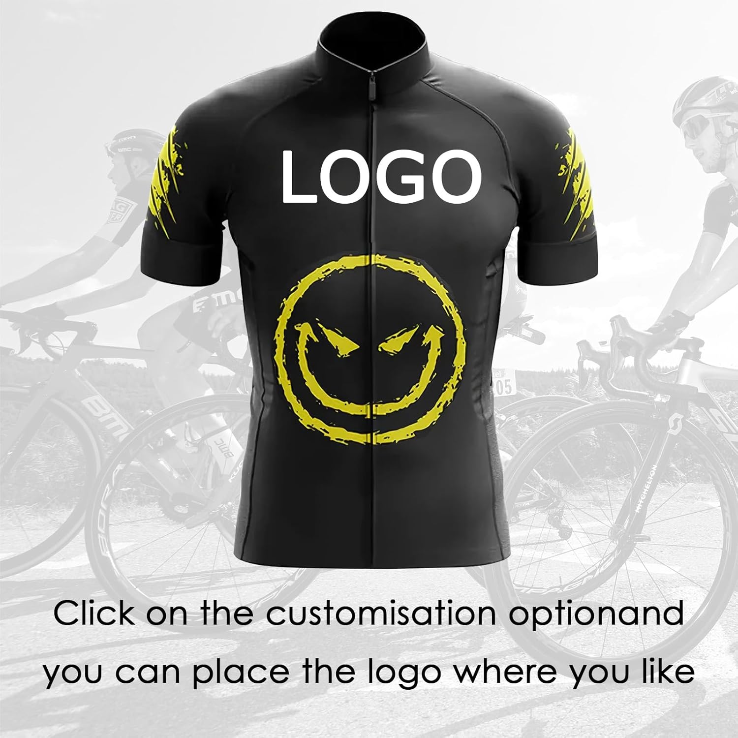 Maillot Cyclisme Personnalisé pour Homme Maillot Velo Cycliste Maillot VTT Haut à Séchage Rapide Manches Courtes Fermeture à Glissière Complète avec Logo du Nom de l'Équipe(F)