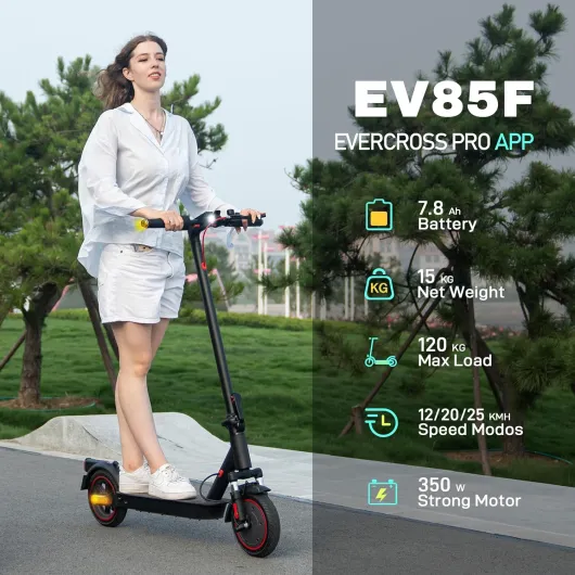 EV85F Trottinettes Électriques Adultes, 8,5" E Scooter Pliable - Application, Moteur 350W, Batterie 7,8AH, Poids 15KG, Charge Max 120KG, Double Frein, Amortisseurs