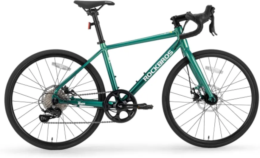 Vélo de Course 22 Pouces, Cadre en Aluminium Léger, Vélo de Route Changement de Vitesses SENSAH PHI 10 Vitesses, Freins à Disque Mécaniques, Taille Adaptée 140-155 cm Vert Bleu