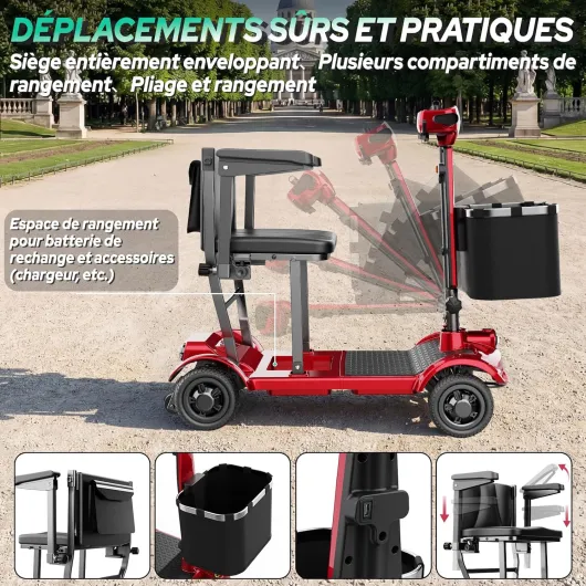 X17 Scooter de Mobilité Électrique 4 Roues pour Adultes et Seniors, Autonomie 30–35 km, Batterie 24V 10,4Ah, Pliable, Stable et Sécurisé, avec Siège Confortable et Antivol