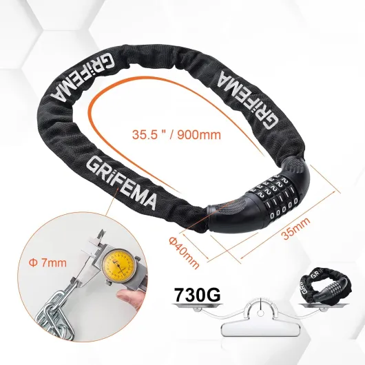 GAK1201-9, Chaîne Antivol Vélo 90 CM, Chaîne Cadenas Vélo 5 Chiffres Codes pour Vélos, Motos, trotinette electrique, Portails, Noir Type de Codes