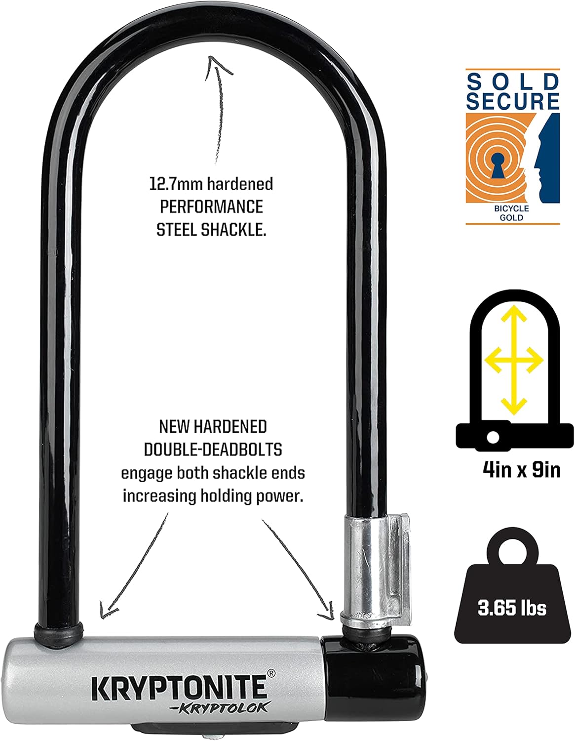 Antivol en U Kryptolok Standard W/Flex - Antivol Vélo avec Câble Flexible - Cadenas pour Vélos - Niveau de Sécurité 6/10 - Conçu pour Résister aux Tentatives de Vol - Dimensions 8,3x15,3 cm