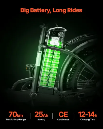 Vélo Électrique Pliable Adulte, VAE 250 W, Batterie Amovible 25 Ah, Moteur sans Balais 36 V 25 km/h, Autonomie jusqu'à 70 km, Pneu Pneumatique, Boîte de Vitesses 7 Vitesses, Trajets Quotidiens