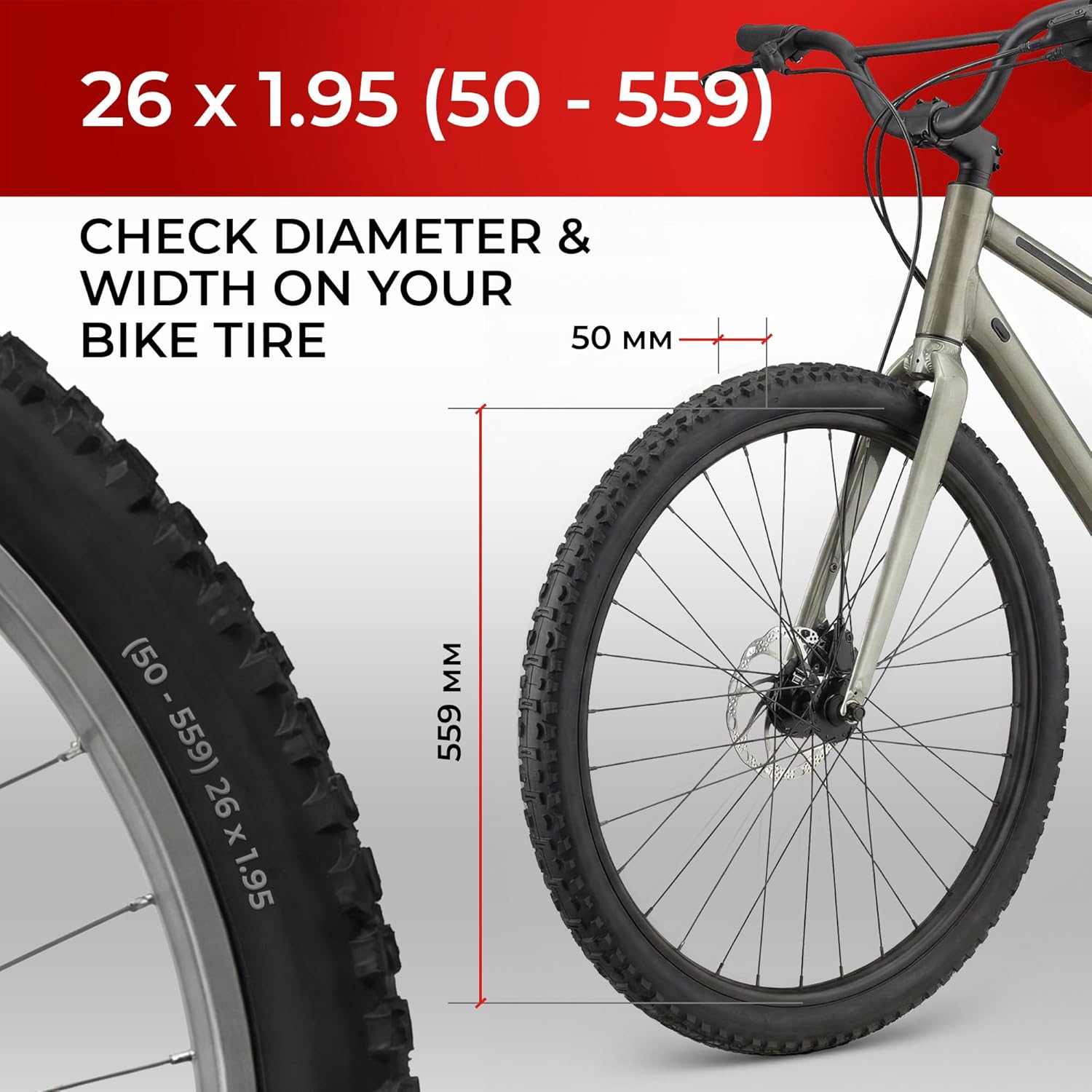 Pneu VTT 26 Pouces - Pliable Pneus 26 x 1.95 Pouces 50-559 60 TPI, Tire Velo pour VTT Montagne Vélo, Hybrid Adulte Velo Electrique Tournée Bicyclette - Paquet de 2 Accessoire VTT Foldable