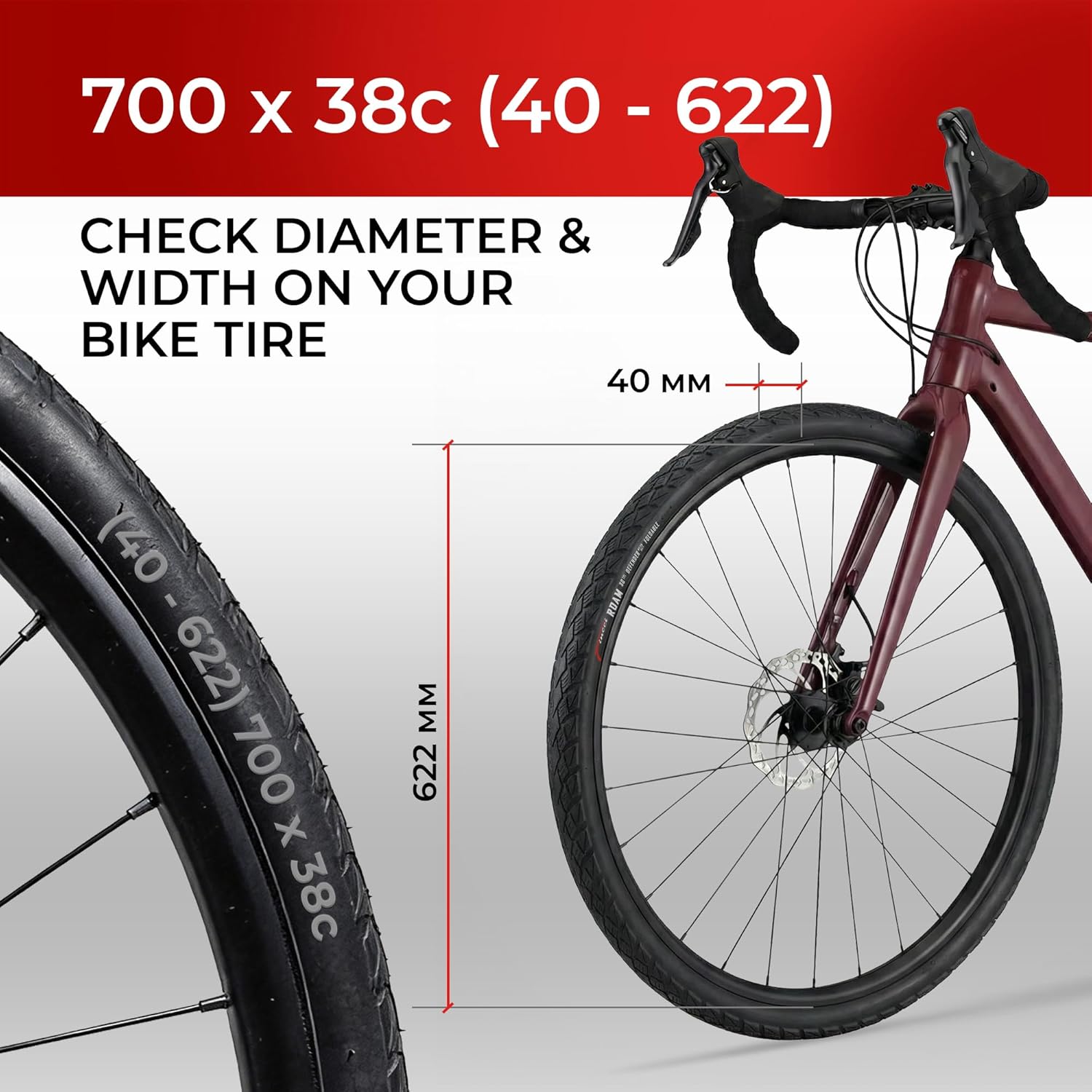 Pneu Velo 700x38c - Paire Pliable Pneus 28, 40-622 avec Protection Antiponcture Anti-Crevaison 1 mm pour Vélo de Route, VTT Montagne Adulte Velo électrique, Tournée Bicyclette - Un Paquet de 2 Foldable