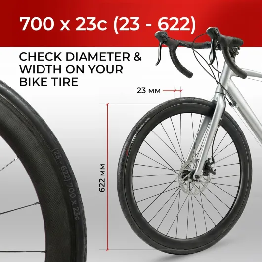 Pneu Velo Route 700x23c - Paire Pneus 23-622 Protection Antiponcture Anti-Crevaison 1mm, 60TPI avec 2X Chambre à Air 700x23c Presta - pour Route Courses Tournée Vélo Bici Un Paquet de 2 Conna