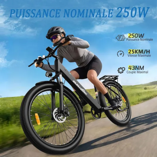 Vélo Électrique Adulte 36V 20Ah, E-Bike Ville 250W avec Autonomie 100-120km, Vélo Électrique Homme Cadre Alu 27.5KG, 7 Vitesses et Suspension，Convient Aux Déplacements Urbains Blanc