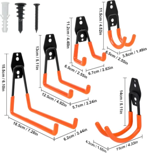 Lot de 5 crochets muraux de garage - Organisateurs pour corde haute performance pour stockage de garage, support de tuyau et organisation - durable, design peu encombrant pour utilisation domestique Orange 5pcs Various