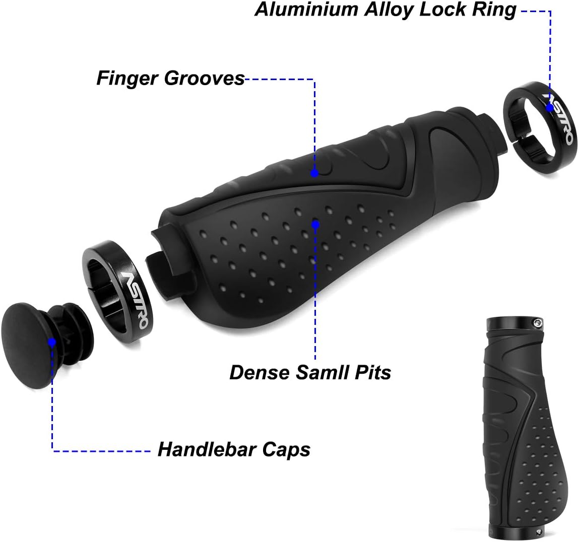 Poignées Guidon Vélo Caoutchouc Antidérapant Poignées de Vélo Ergonomique Poignées de Guidon,Poignées de Guidon de Vélo avec Double Verrouillages,22 mm de Guidon Vélo VTT Noir